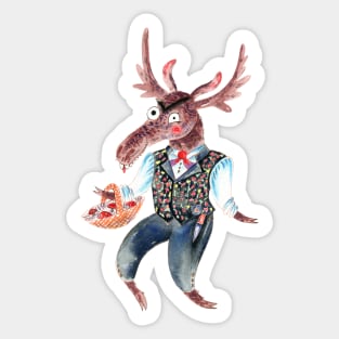 Norwegian moose and mushrooms Sticker